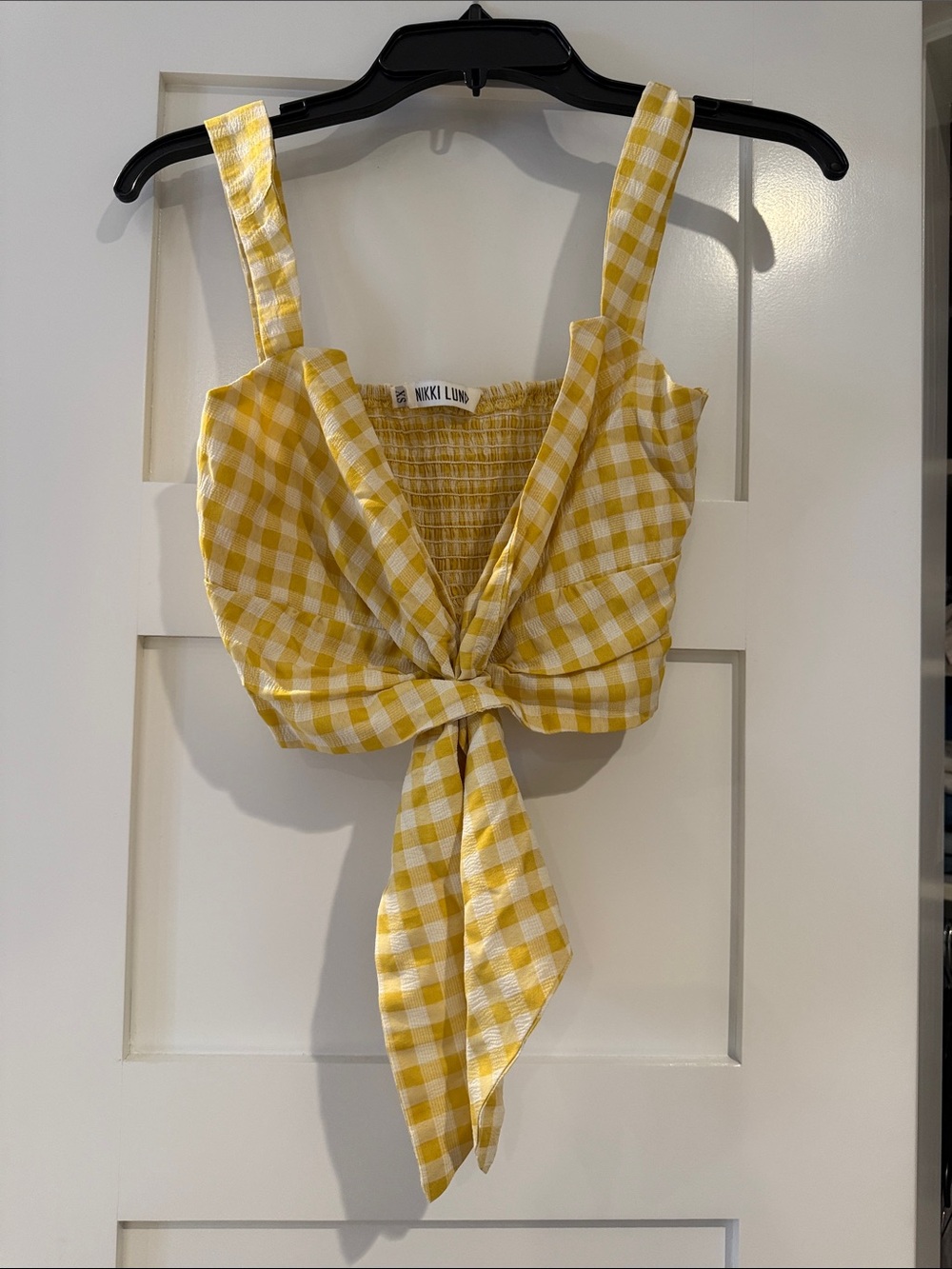 Yellow Gingham Tie-Front Crop Top